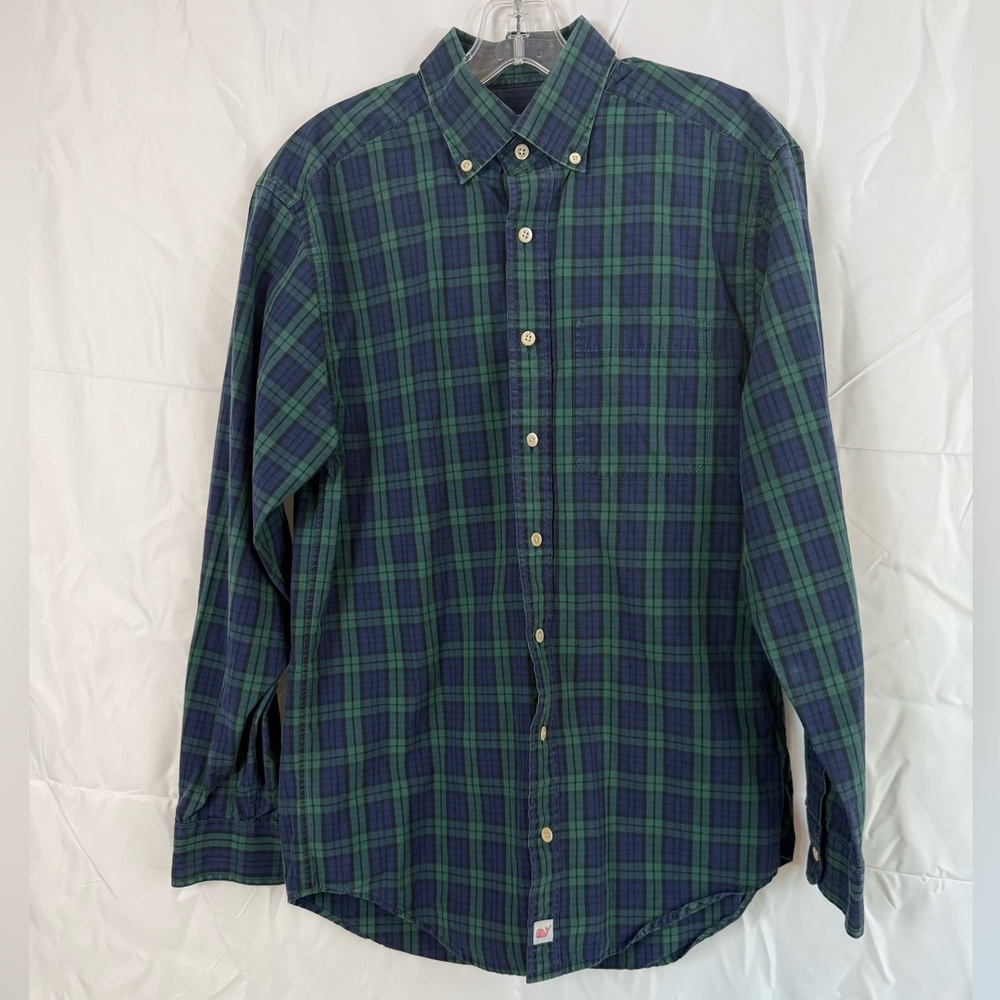 Vineyard Vines Navy and Forest Plaid Shirt